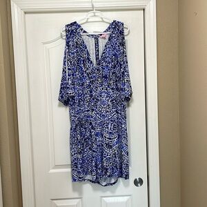 Lilly Pulitzer 3/4 sleeve Romper XL Blue & White